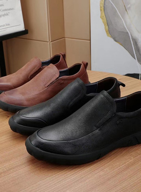 春季男款头层牛皮男鞋商务休闲皮鞋套脚厚底真皮软面软底圆头皮鞋