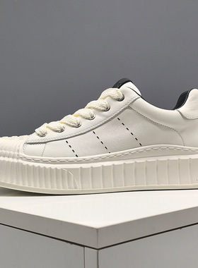 男生头层牛皮厚底板鞋男款潮鞋真皮欧洲站男鞋透气男士运动休闲鞋