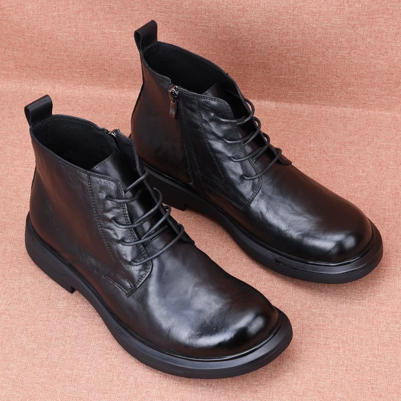 男士头层牛皮秋季马丁时尚真皮休闲中帮高帮皮鞋潮流皮靴短靴