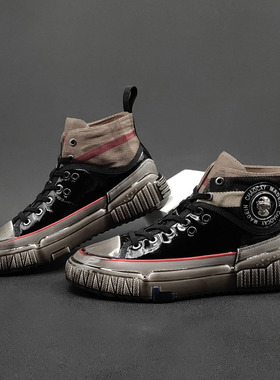 真皮板鞋男款潮流百搭鞋子欧洲站男鞋秋冬高帮鞋淋胶潮鞋鞋男