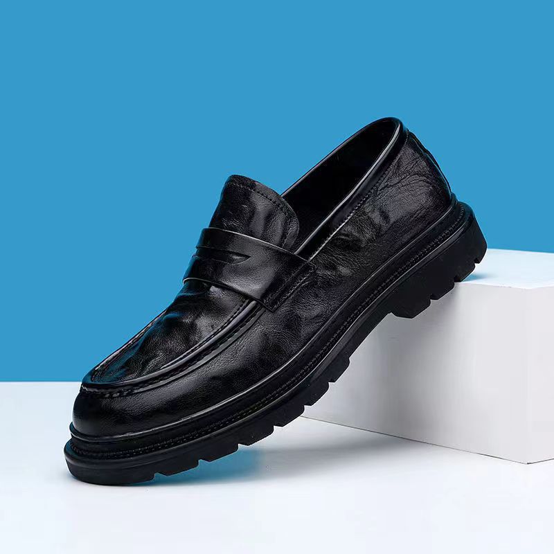 春季新款英伦皮鞋男真皮休闲鞋百搭商务皮鞋圆头潮流厚底男鞋