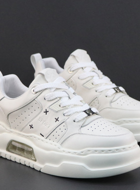 欧洲站男鞋潮鞋时尚面包鞋厚底轻便小白鞋真皮头层牛皮板鞋男