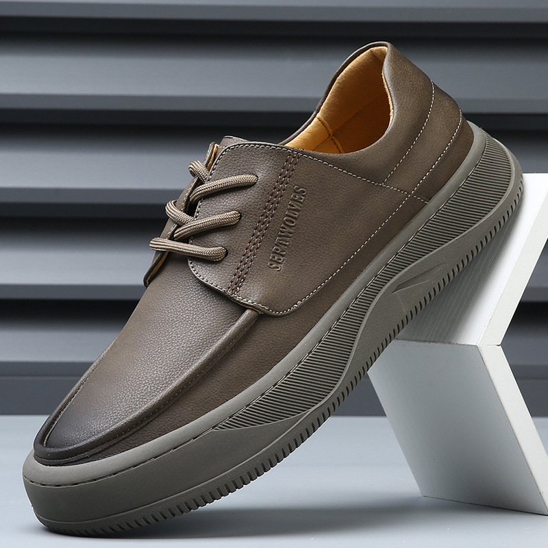 2025春夏季新款男鞋子真皮透气百搭厚底镂空休闲皮鞋男士运动潮鞋