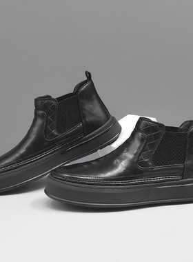 男士真皮秋冬切尔西靴子黑色休闲皮靴欧洲站百搭休闲鞋加绒马丁靴