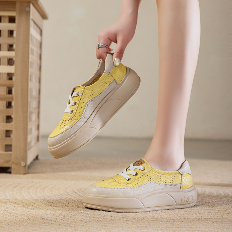 真皮软底小白鞋女2025春夏新款轻便休闲单鞋透气厚底百搭懒人