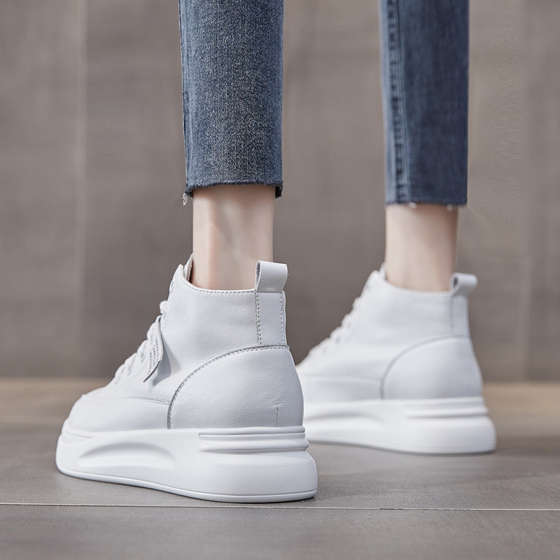真皮高帮鞋子女 2025新款5cm小个子女鞋百搭厚底休闲小白鞋女