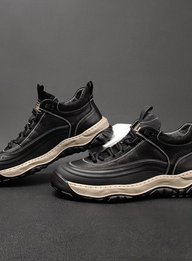 萌丑芒果鞋真皮板鞋男款潮流百搭鞋子欧洲站男鞋男士歪头休闲鞋男