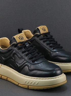 男生头层牛皮小众板鞋男款潮鞋欧洲站男鞋男士厚底轻便休闲鞋