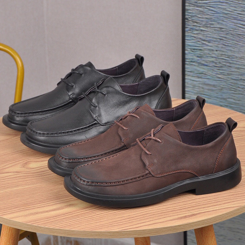 春秋新款休闲皮鞋男潮流百搭英伦低帮圆头乐福鞋真皮软底系带单鞋,流行男鞋,休闲皮鞋,淘宝优惠券,粉丝福利购,淘宝优惠卷