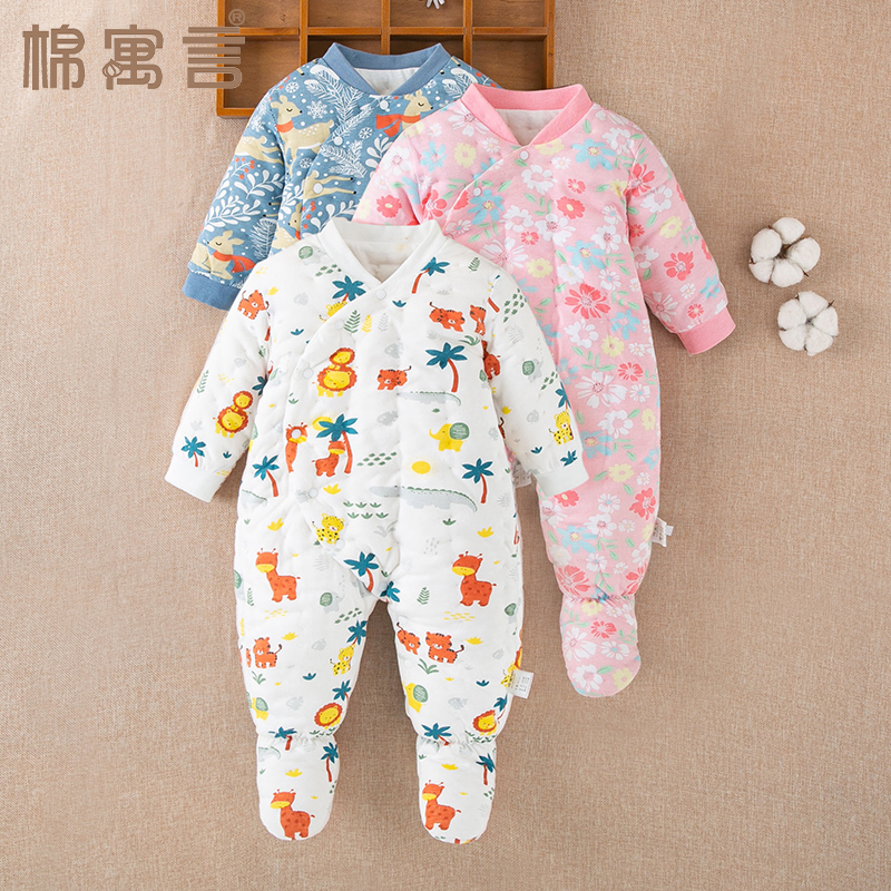 斜襟纯棉秋冬包脚连体衣哈衣