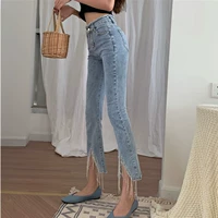 2019 Mùa hè mới Quần ống loe thẳng cạp cao Quần cạp cao Quần mỏng Chân váy Jeans - Quần jean quan bo nu