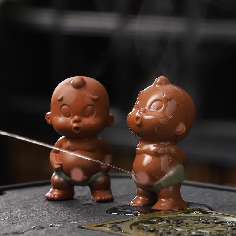 紫砂茶玩摆设撒尿娃娃茶宠摆件创意茶艺茶具茶道茶盘小尿童子喷水