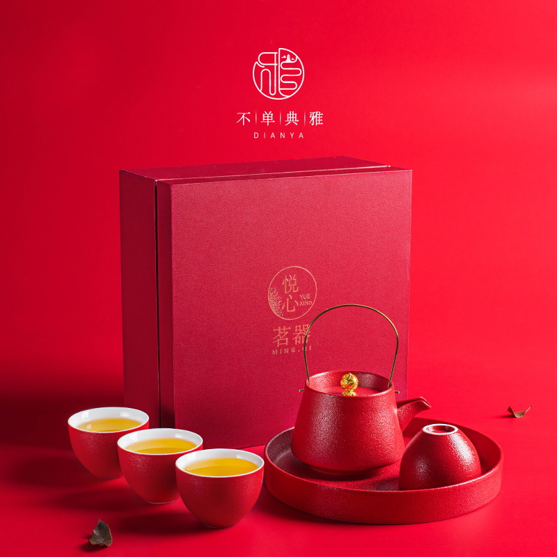 不单典雅红色礼盒装结婚功夫茶具
