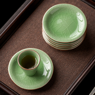 哥窑翡翠绿杯垫防烫茶托开片可养杯托陶瓷功夫茶道青瓷冰裂纹茶垫