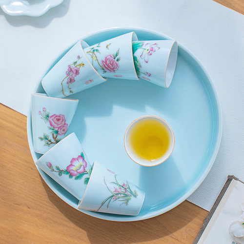 青瓷梅兰竹菊十二花神杯品茗杯