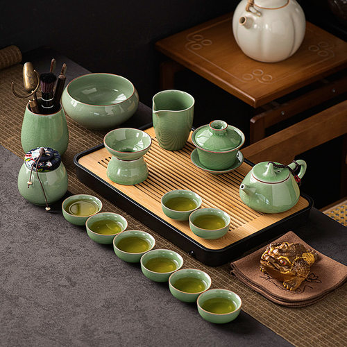 哥窑简约功夫茶具一整套会客泡茶套装喝茶家用开片可养高档复古 - 封面