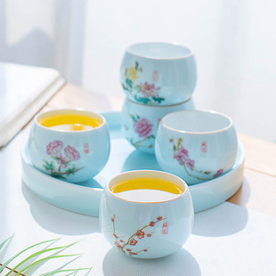 青瓷花神十二茶杯月令杯小清新高颜值主人杯单杯女古典花语品茗杯