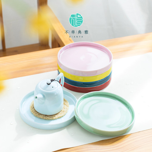 青瓷藤编丝瓜干泡盘迷你养壶茶托