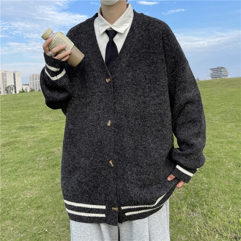 抖音  复古日系慵懒V领针织衫外套男女宽松休闲毛衣MY2201p50图片