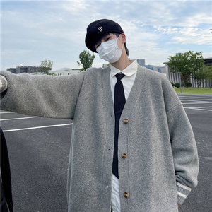 抖音复古日系慵懒V领针织衫外套男女宽松休闲毛衣MY2201p50