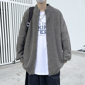 高品质 韩版拉链开衫毛衣高领潮流宽松加厚针织衫外套男MY2207p50图片
