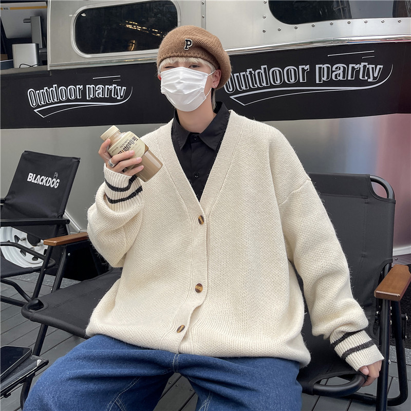 抖音  复古日系慵懒V领针织衫外套男女宽松休闲毛衣MY2201p50图片