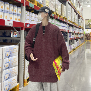 高品质 韩版拉链开衫毛衣高领潮流宽松加厚针织衫外套男MY2207p50图片
