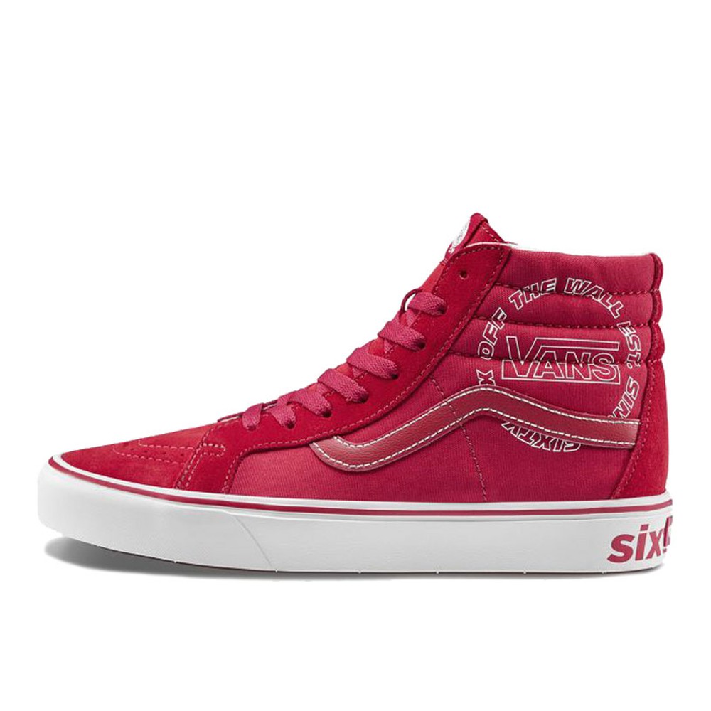 【攀登】 Vans 板鞋 平跟 红色 四季通用 圆头 高帮 系带