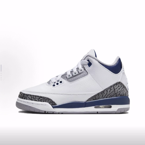 Jordan Air Jordan 3 Retro 圆头舒适防滑减震中帮儿童板鞋灰白蓝