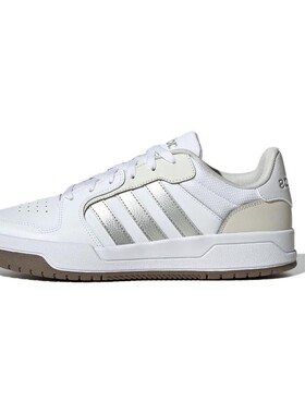 adidas 生活休闲鞋 白色 低帮 圆头 系带 秋 耐磨 织物 平跟