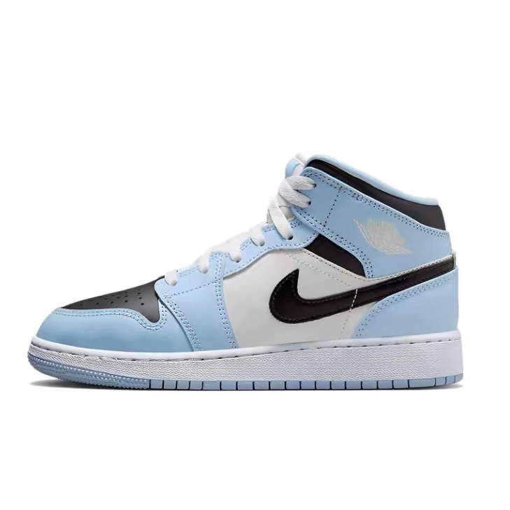 Air Jordan 1 Mid皮革 轻便 防滑耐磨 中帮 儿童篮球鞋 白蓝色