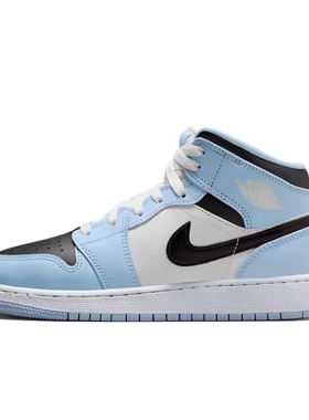 Air Jordan 1 Mid皮革 轻便 防滑耐磨 中帮 儿童篮球鞋 白蓝色