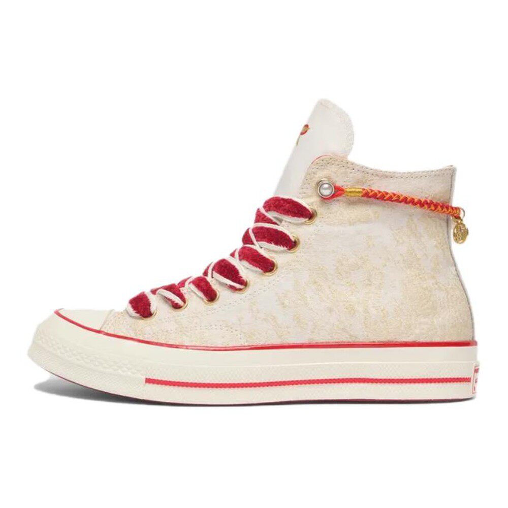 Converse 帆布鞋 米色 圆头 平跟 织物 耐磨 高帮 男女通用