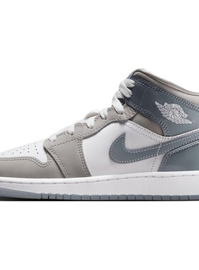 【攀登】 Jordan 儿童篮球鞋 中帮 防滑耐磨 秋春 皮革 系带 灰色