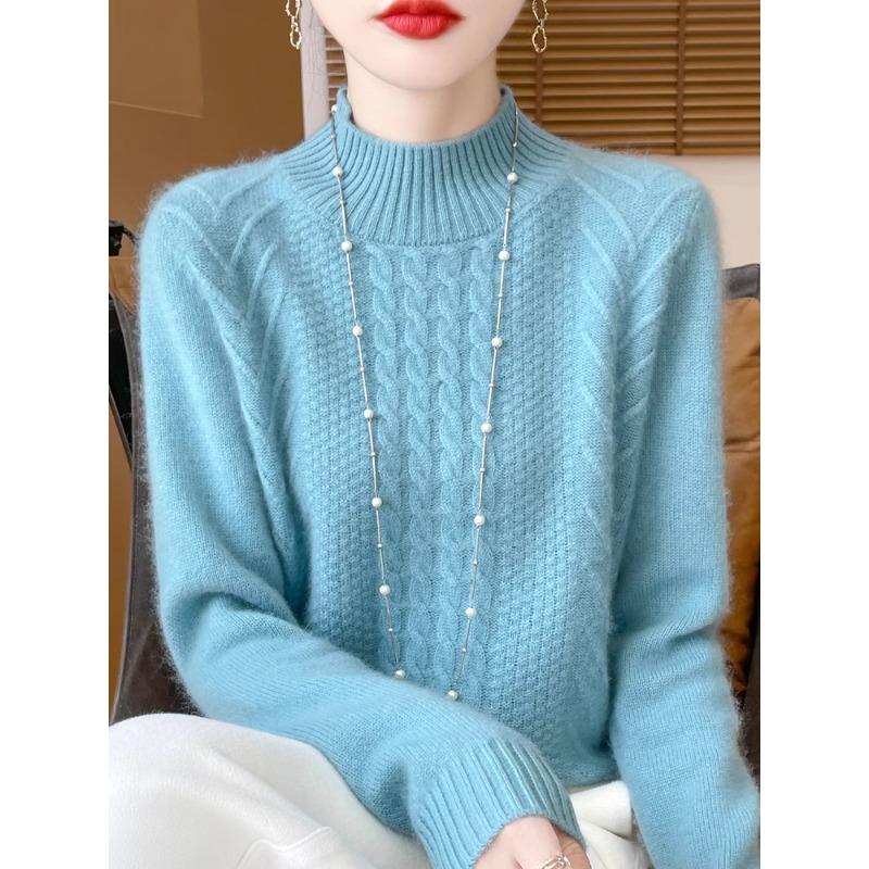 100%毛衣半高领宽松秋冬提花加厚