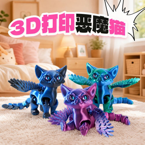 3d打印玩具天使恶魔猫