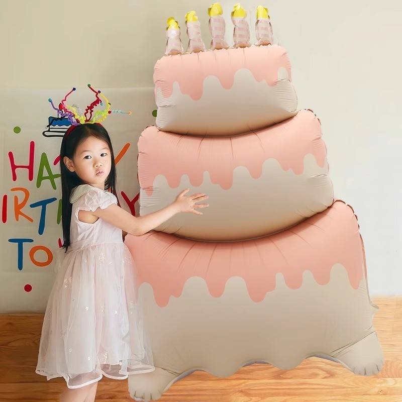 糖果色哑光抱心熊蝴蝶结ins风大底座蛋糕生日派对背景墙装饰气球