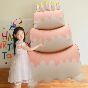 糖果色哑光抱心熊蝴蝶结ins风大底座蛋糕生日派对背景墙装饰气球