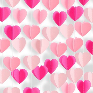 饰 粉红色爱心拉花情人节立体心形吊饰纸串拉旗生日派对婚礼婚房装