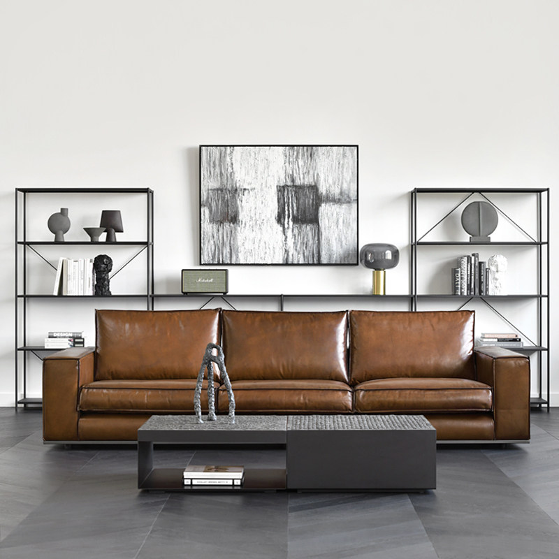 jolor欧洲原装进口 意大利头层牛皮现代美式senna全真皮三人沙发