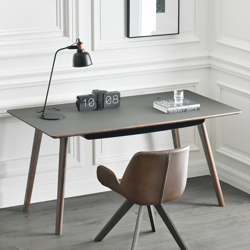 jolor北欧现代简约进口soho油毡书桌黑胡桃实木工作台