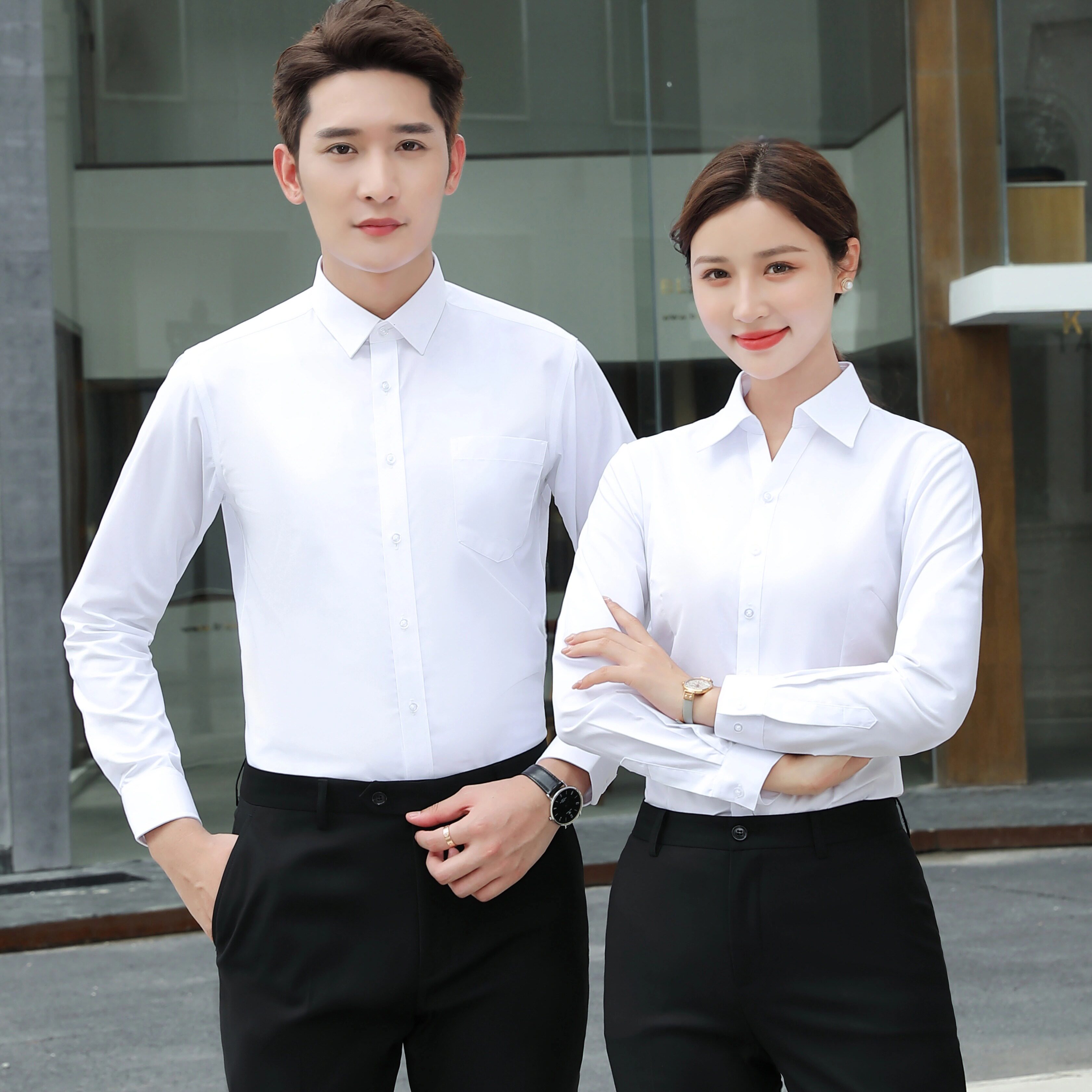 职业装2025春夏新款男女款百搭通勤免烫面料正装抗皱长短袖衬衫