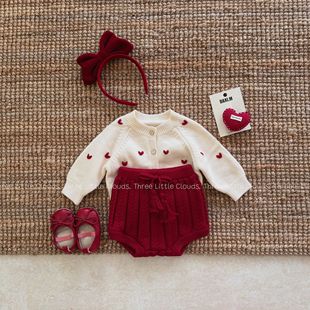 三小朵2742【浆果樱桃】女宝宝婴幼秋季爱心针织外套+针织短裤套