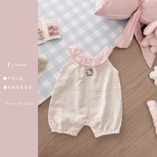 三小朵4071【kitty波点】女宝宝可爱清新可爱kitty棉纱短爬印花