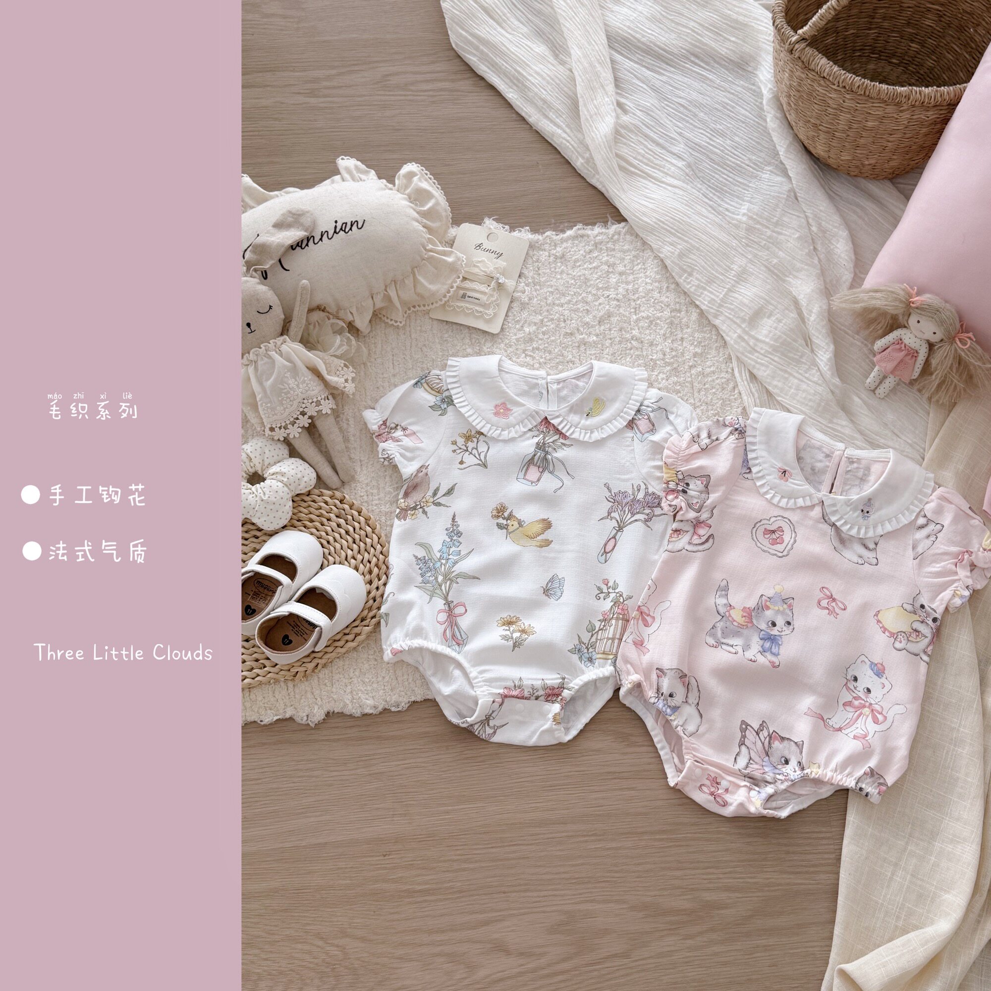 三小朵3050【喵喵物语】夏季婴幼儿可爱舒适猫咪哈衣旗袍可爱