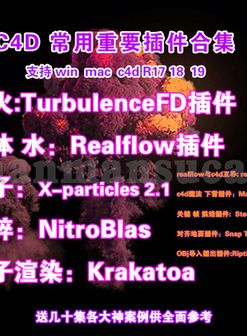 c4d 重要插件 x-particles2.1 realflow krakatoa 破碎 TFd烟火等