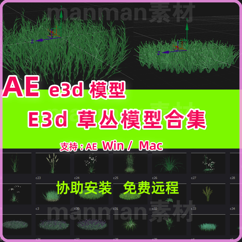 Ae E3D草丛模型包合集各个种类Ae E3D草模型E3D草地模型包Win Mac