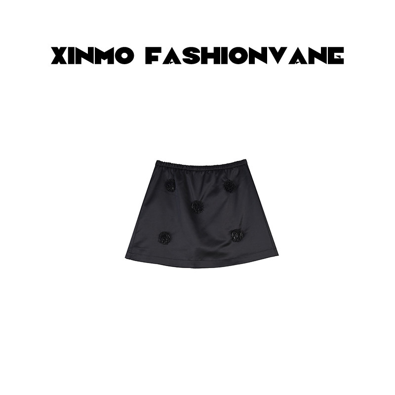【XINMO买手店】短裙钉珠半身百褶裙梭织女款女装半裙C07240515