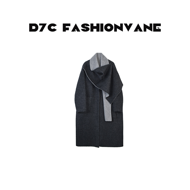 【XINMO买手店】绵羊毛桑蚕丝兔毛围脖款毛呢大衣外套女C09200510
