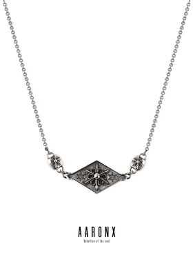 AARONX原创设计师新品复古中世纪风六芒星菱形925银做旧叠戴项链